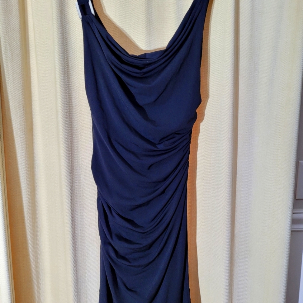 White House Black Market elegant black with dress with silver sholder accent